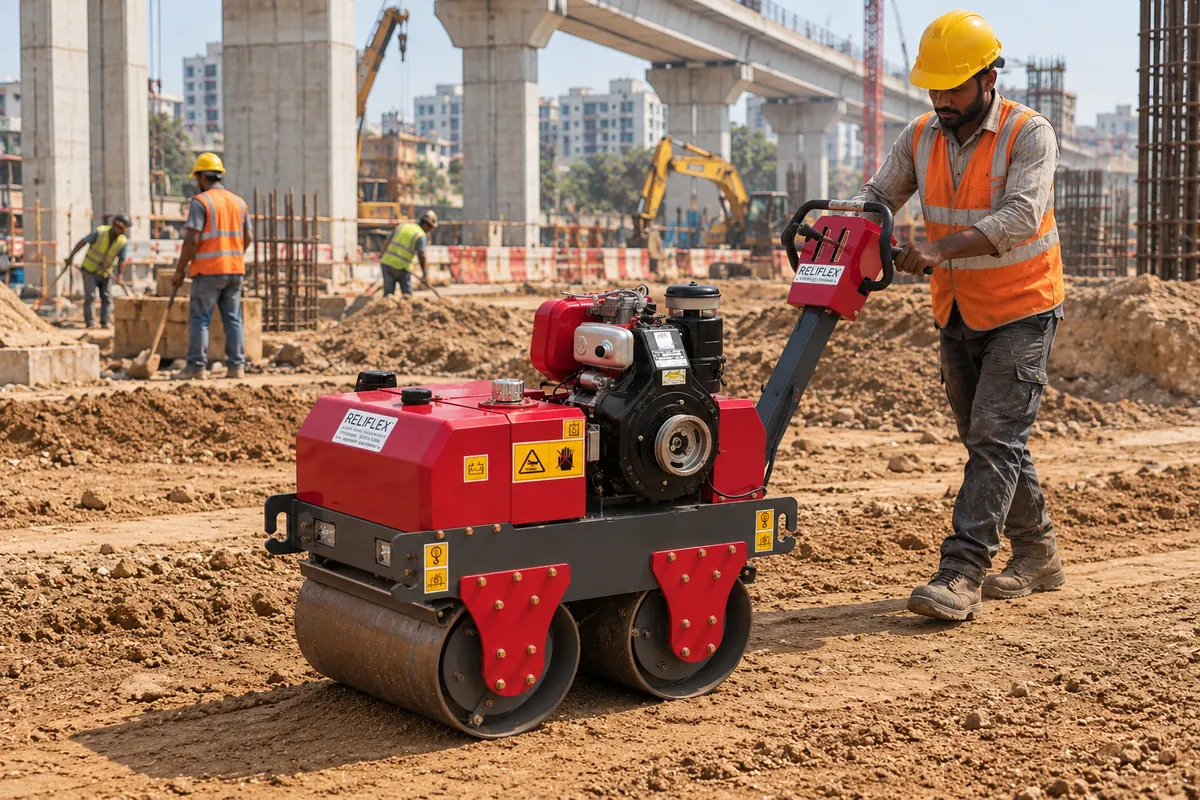 Reliflex tandem roller compacting on an urban construction site