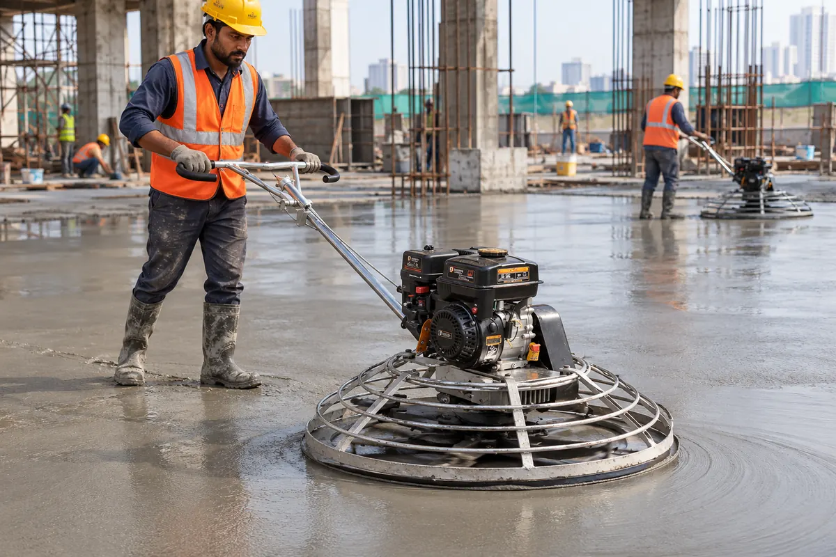 Reliflex power trowel finishing a concrete slab